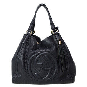 Gucci Soho Interlocking GG Pebbled Leather Tote Black